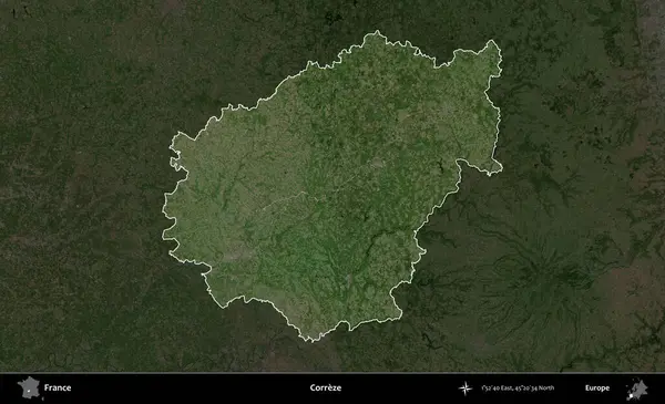 Correze. Fransa 'nın idari alanı koyu renkli bir B uydusu görüntüsüyle vurgulandı ve özetlendi