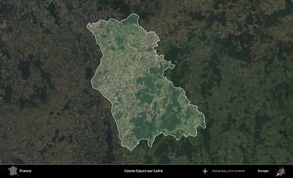 Cosne-Cours-sur-Loire. Fransa 'nın idari alanı koyu renkli bir B uydusu görüntüsüyle vurgulandı ve özetlendi