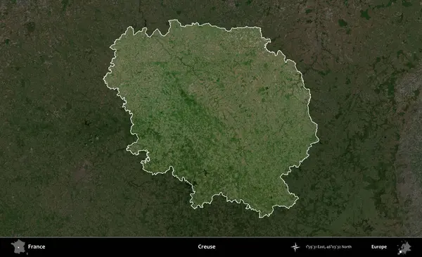 Creuse. Fransa 'nın idari alanı koyu renkli bir B uydusu görüntüsüyle vurgulandı ve özetlendi