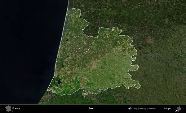 Dax. Fransa 'nın idari alanı koyu renkli bir B uydusu görüntüsüyle vurgulandı ve özetlendi
