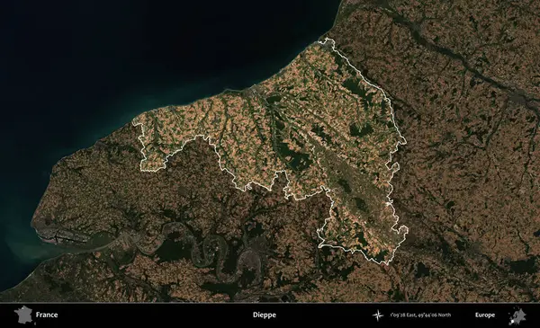 Dieppe. Fransa 'nın idari alanı koyu renkli bir B uydusu görüntüsüyle vurgulandı ve özetlendi