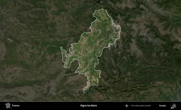Digne-les-Bains. Fransa 'nın idari alanı koyu renkli bir B uydusu görüntüsüyle vurgulandı ve özetlendi