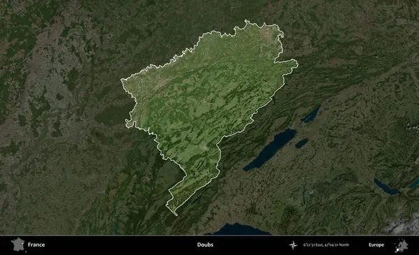 Hödükler. Fransa 'nın idari alanı koyu renkli bir B uydusu görüntüsüyle vurgulandı ve özetlendi