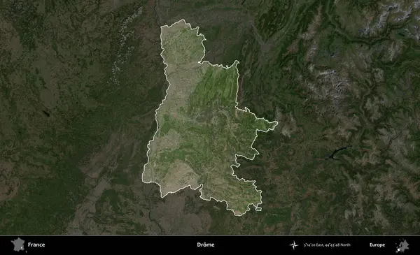 Drome. Fransa 'nın idari alanı koyu renkli bir B uydusu görüntüsüyle vurgulandı ve özetlendi