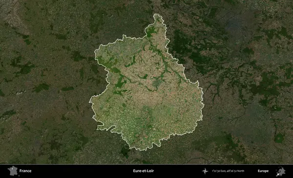 Eure-et-Loir. Fransa 'nın idari alanı koyu renkli bir B uydusu görüntüsüyle vurgulandı ve özetlendi