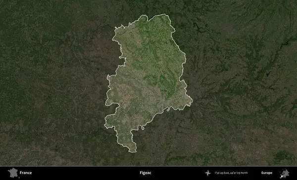 Figeac. Fransa 'nın idari alanı koyu renkli bir B uydusu görüntüsüyle vurgulandı ve özetlendi