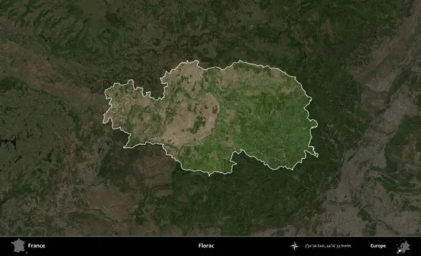 Florac. Fransa 'nın idari alanı koyu renkli bir B uydusu görüntüsüyle vurgulandı ve özetlendi