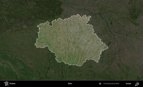 Gers. Fransa 'nın idari alanı koyu renkli bir B uydusu görüntüsüyle vurgulandı ve özetlendi