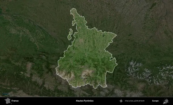 Hautes-Pyrenees 'de. Fransa 'nın idari alanı koyu renkli bir B uydusu görüntüsüyle vurgulandı ve özetlendi