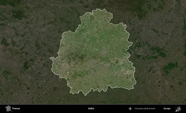 Indre. Fransa 'nın idari alanı koyu renkli bir B uydusu görüntüsüyle vurgulandı ve özetlendi