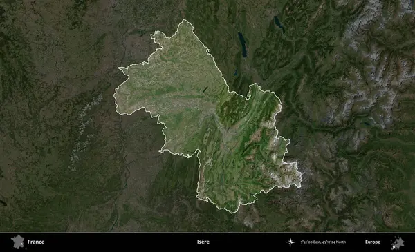Isere. Fransa 'nın idari alanı koyu renkli bir B uydusu görüntüsüyle vurgulandı ve özetlendi