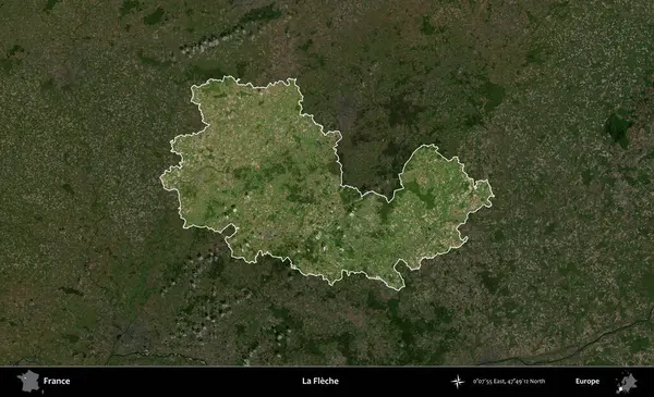 La Fleche. Fransa 'nın idari alanı koyu renkli bir B uydusu görüntüsüyle vurgulandı ve özetlendi