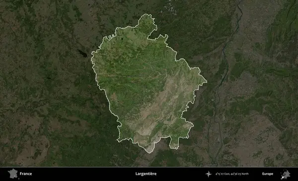 Largentiere. Fransa 'nın idari alanı koyu renkli bir B uydusu görüntüsüyle vurgulandı ve özetlendi