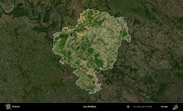 Les Andelys. Fransa 'nın idari alanı koyu renkli bir B uydusu görüntüsüyle vurgulandı ve özetlendi