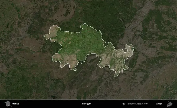 Le Vigan. Fransa 'nın idari alanı koyu renkli bir B uydusu görüntüsüyle vurgulandı ve özetlendi