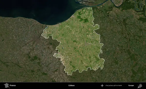 Lisieux. Fransa 'nın idari alanı koyu renkli bir B uydusu görüntüsüyle vurgulandı ve özetlendi