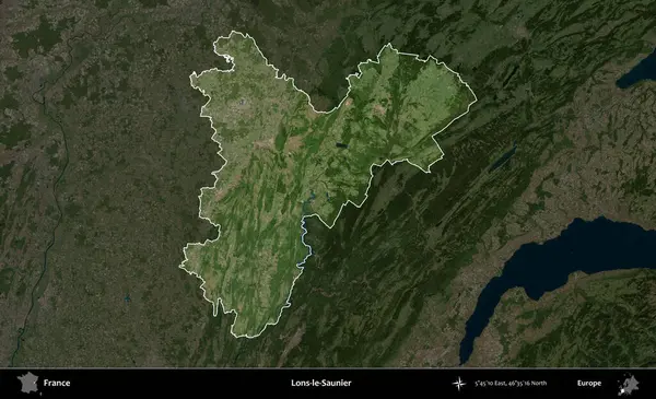 Lons-le-Saunier. Fransa 'nın idari alanı koyu renkli bir B uydusu görüntüsüyle vurgulandı ve özetlendi