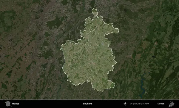 Louhan 'lar. Fransa 'nın idari alanı koyu renkli bir B uydusu görüntüsüyle vurgulandı ve özetlendi