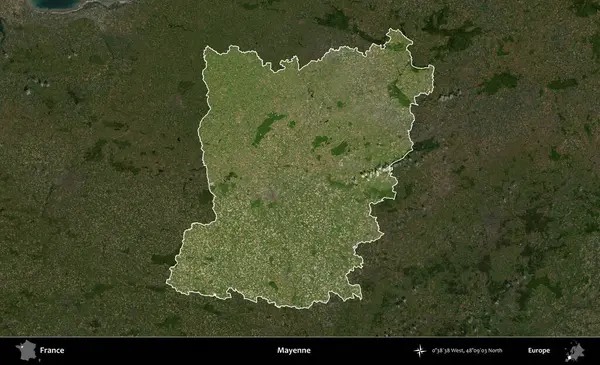 Mayenne. Fransa 'nın idari alanı koyu renkli bir B uydusu görüntüsüyle vurgulandı ve özetlendi