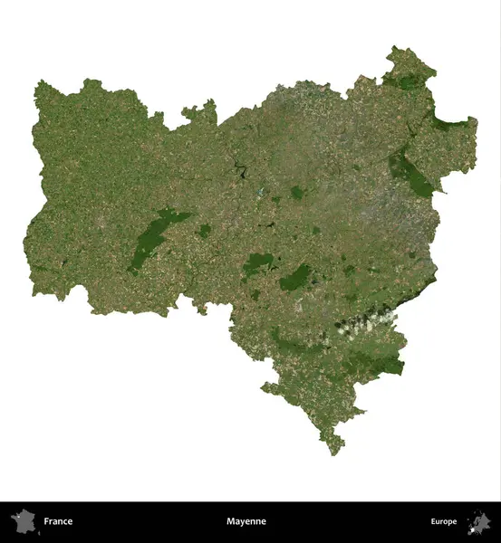 Mayenne. Fransa 'nın idari bölgesi B uydusundaki görüntülerde beyaza izole edildi