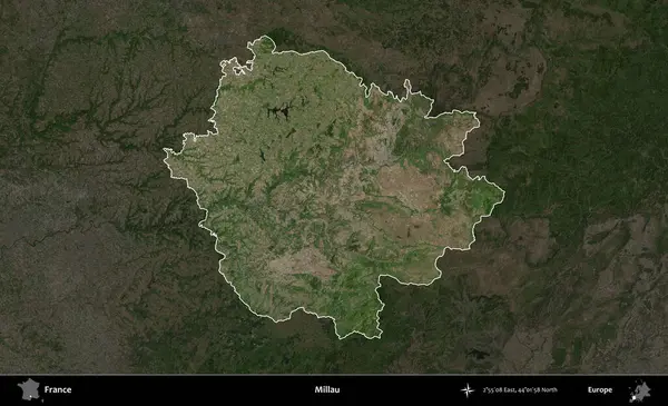 Millau. Fransa 'nın idari alanı koyu renkli bir B uydusu görüntüsüyle vurgulandı ve özetlendi