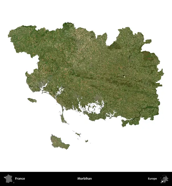 Morbihan. Fransa 'nın idari bölgesi B uydusundaki görüntülerde beyaza izole edildi