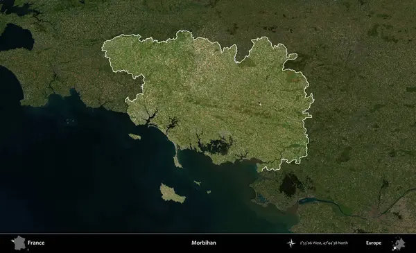 Morbihan. Fransa 'nın idari alanı koyu renkli bir B uydusu görüntüsüyle vurgulandı ve özetlendi