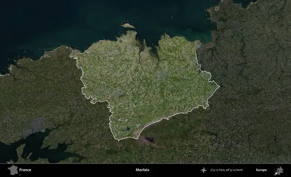 Morlaix. Fransa 'nın idari alanı koyu renkli bir B uydusu görüntüsüyle vurgulandı ve özetlendi