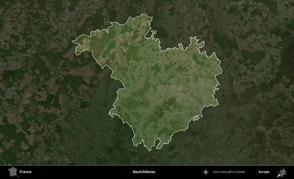 Neufchateau. Fransa 'nın idari alanı koyu renkli bir B uydusu görüntüsüyle vurgulandı ve özetlendi