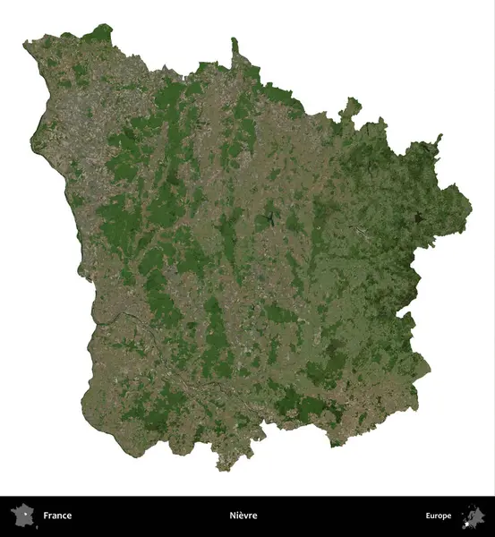 Nievre. Fransa 'nın idari bölgesi B uydusundaki görüntülerde beyaza izole edildi