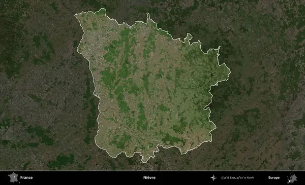 Nievre. Fransa 'nın idari alanı koyu renkli bir B uydusu görüntüsüyle vurgulandı ve özetlendi