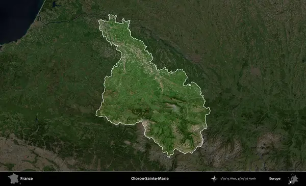 Oloron-Sainte-Marie. Fransa 'nın idari alanı koyu renkli bir B uydusu görüntüsüyle vurgulandı ve özetlendi