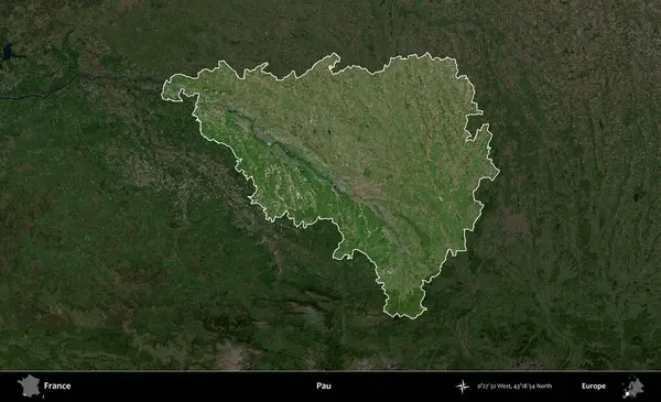 Pau. Fransa 'nın idari alanı koyu renkli bir B uydusu görüntüsüyle vurgulandı ve özetlendi