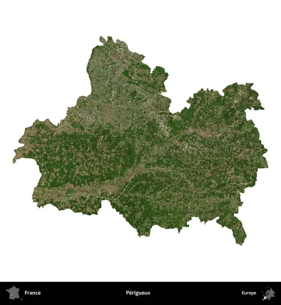Perigueux. Fransa 'nın idari bölgesi B uydusundaki görüntülerde beyaza izole edildi