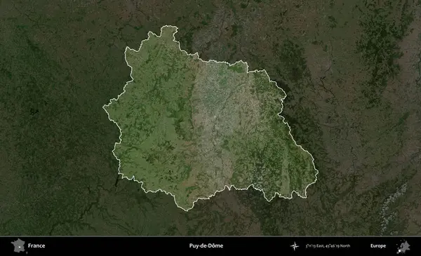 Puy-de-Dome. Fransa 'nın idari alanı koyu renkli bir B uydusu görüntüsüyle vurgulandı ve özetlendi