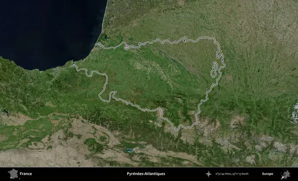 Pireneler-Atlantikler. B uydusundaki görüntülerde Fransa 'nın idari bölgesinin ana hatları belirlenmiş.