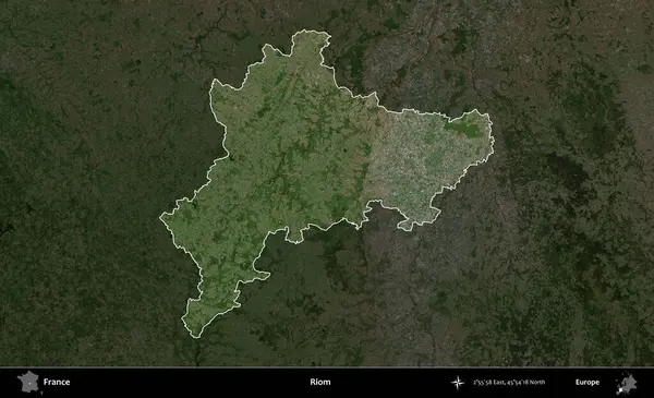 Riom. Fransa 'nın idari alanı koyu renkli bir B uydusu görüntüsüyle vurgulandı ve özetlendi