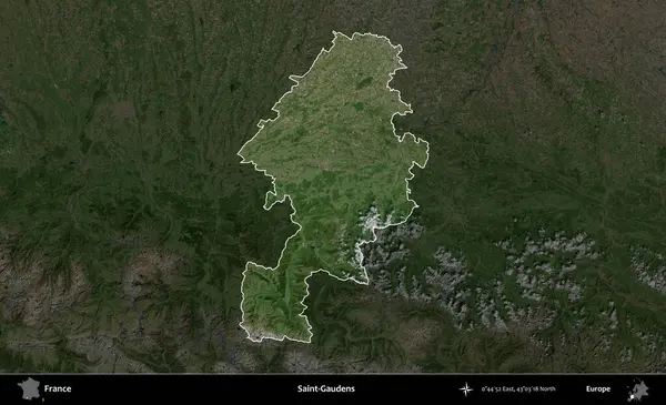 Saint-Gauden 'lar. Fransa 'nın idari alanı koyu renkli bir B uydusu görüntüsüyle vurgulandı ve özetlendi