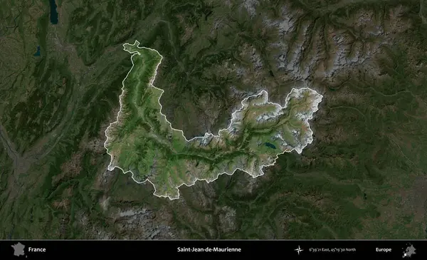 Saint-Jean-de-Maurienne. Fransa 'nın idari alanı koyu renkli bir B uydusu görüntüsüyle vurgulandı ve özetlendi
