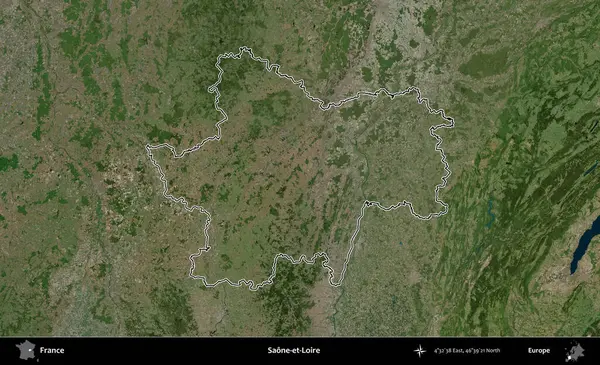Saone-et-Loire. B uydusundaki görüntülerde Fransa 'nın idari bölgesinin ana hatları belirlenmiş.