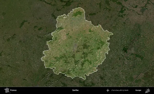 Sarthe. Fransa 'nın idari alanı koyu renkli bir B uydusu görüntüsüyle vurgulandı ve özetlendi