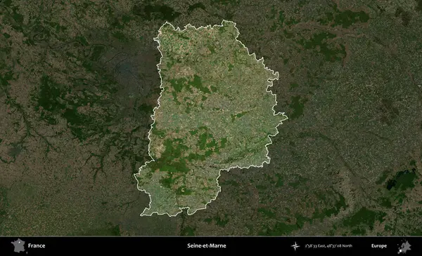 Seine-et-Marne. Fransa 'nın idari alanı koyu renkli bir B uydusu görüntüsüyle vurgulandı ve özetlendi