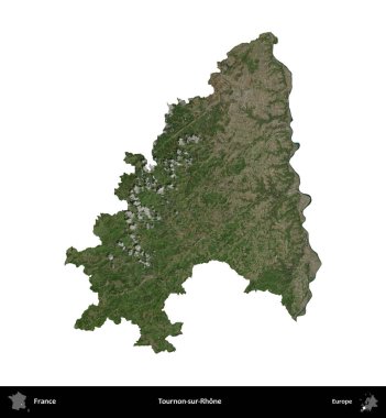 Tournon-sur-Rhone. Fransa 'nın idari bölgesi B uydusundaki görüntülerde beyaza izole edildi