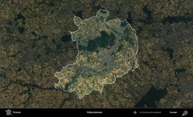 Valenciennes 'de. Fransa 'nın idari alanı koyu renkli bir B uydusu görüntüsüyle vurgulandı ve özetlendi
