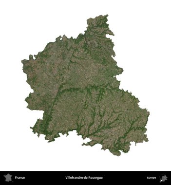 Villefranche-de-Rouergue 'da. Fransa 'nın idari bölgesi B uydusundaki görüntülerde beyaza izole edildi