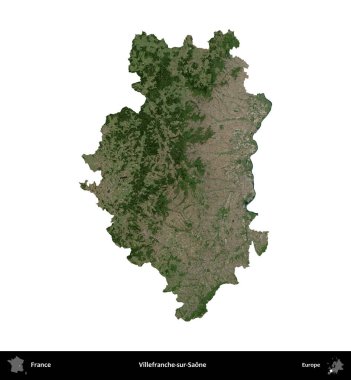 Villefranche-sur-Saone. Fransa 'nın idari bölgesi B uydusundaki görüntülerde beyaza izole edildi