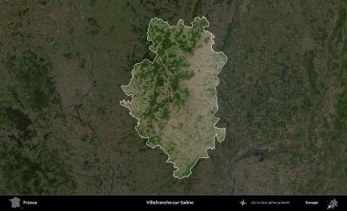 Villefranche-sur-Saone. Fransa 'nın idari alanı koyu renkli bir B uydusu görüntüsüyle vurgulandı ve özetlendi