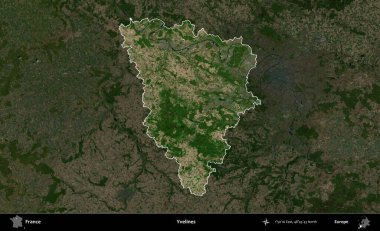 Yvelines. Fransa 'nın idari alanı koyu renkli bir B uydusu görüntüsüyle vurgulandı ve özetlendi