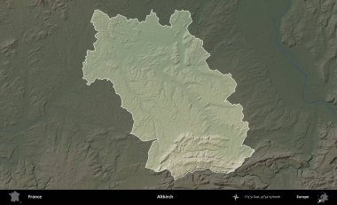 Altkirch. Fransa 'nın idari alanı koyu renkli bir yükseklik haritasına vurgulandı ve özetlendi