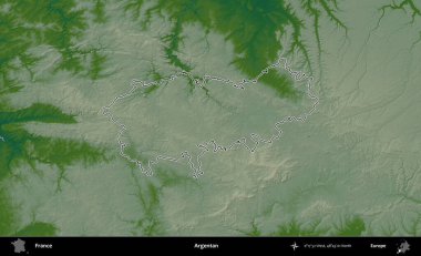 Arjantinli. Renkli bir yükseklik haritasında Fransa 'nın ana yönetim alanı belirtilmiş